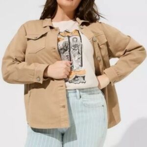 Torrid Women's Tan Khaki Denim Collared Trucker Jean Jacket Sz L 12 (Torrid 0)